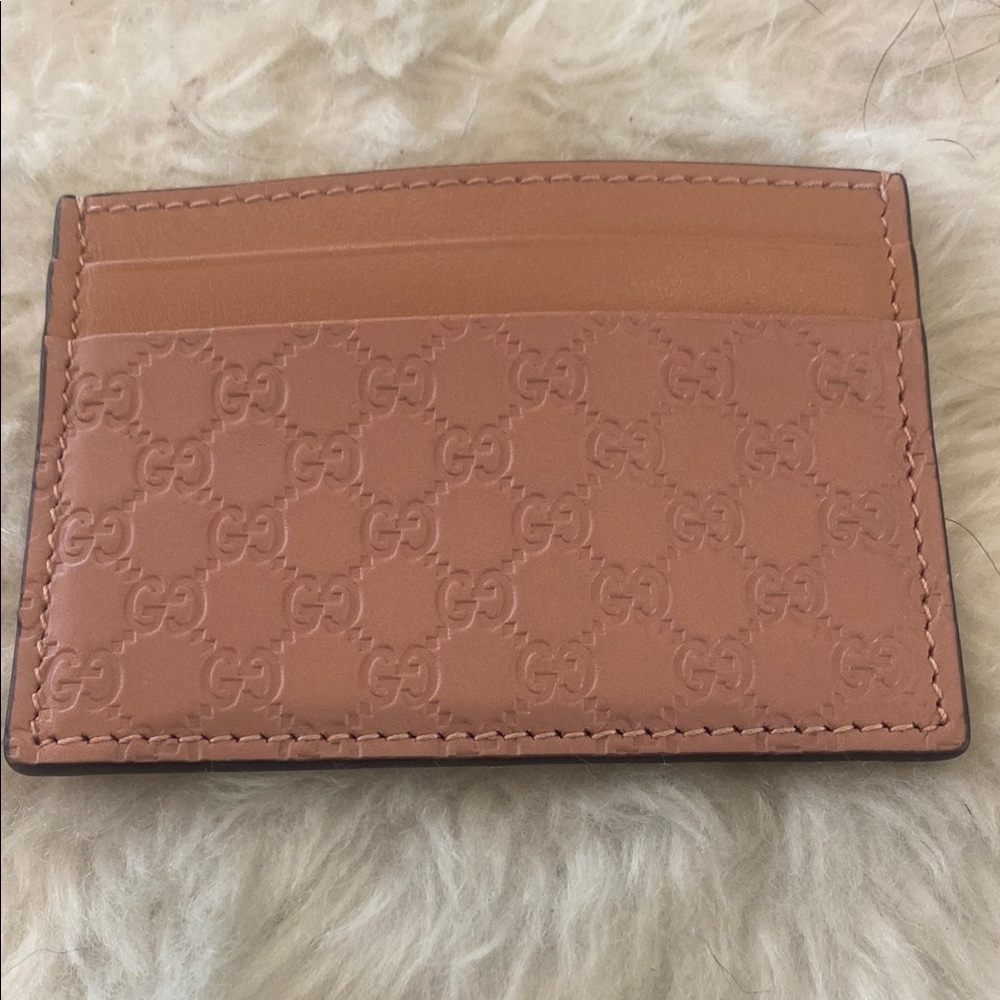 Gucci Pink Leather Micro Gussisima Card Holder